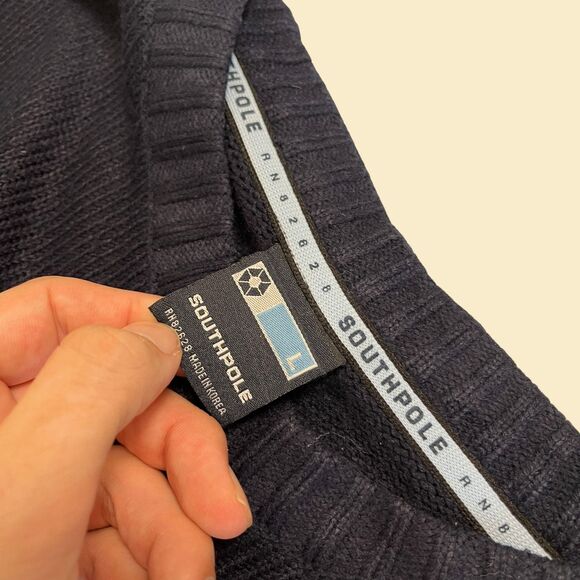 Vintage Y2K Southpole sweater, size L blue/beige spellout logo 2000s sweatshirt - Picture 4 of 10